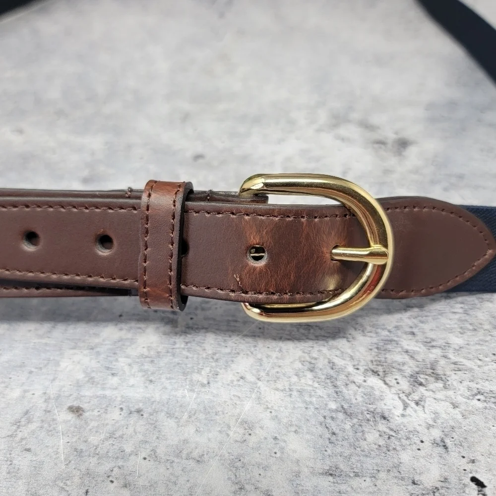 NWT Leather & Navy Blue Stretch Fabric Belt Size 38